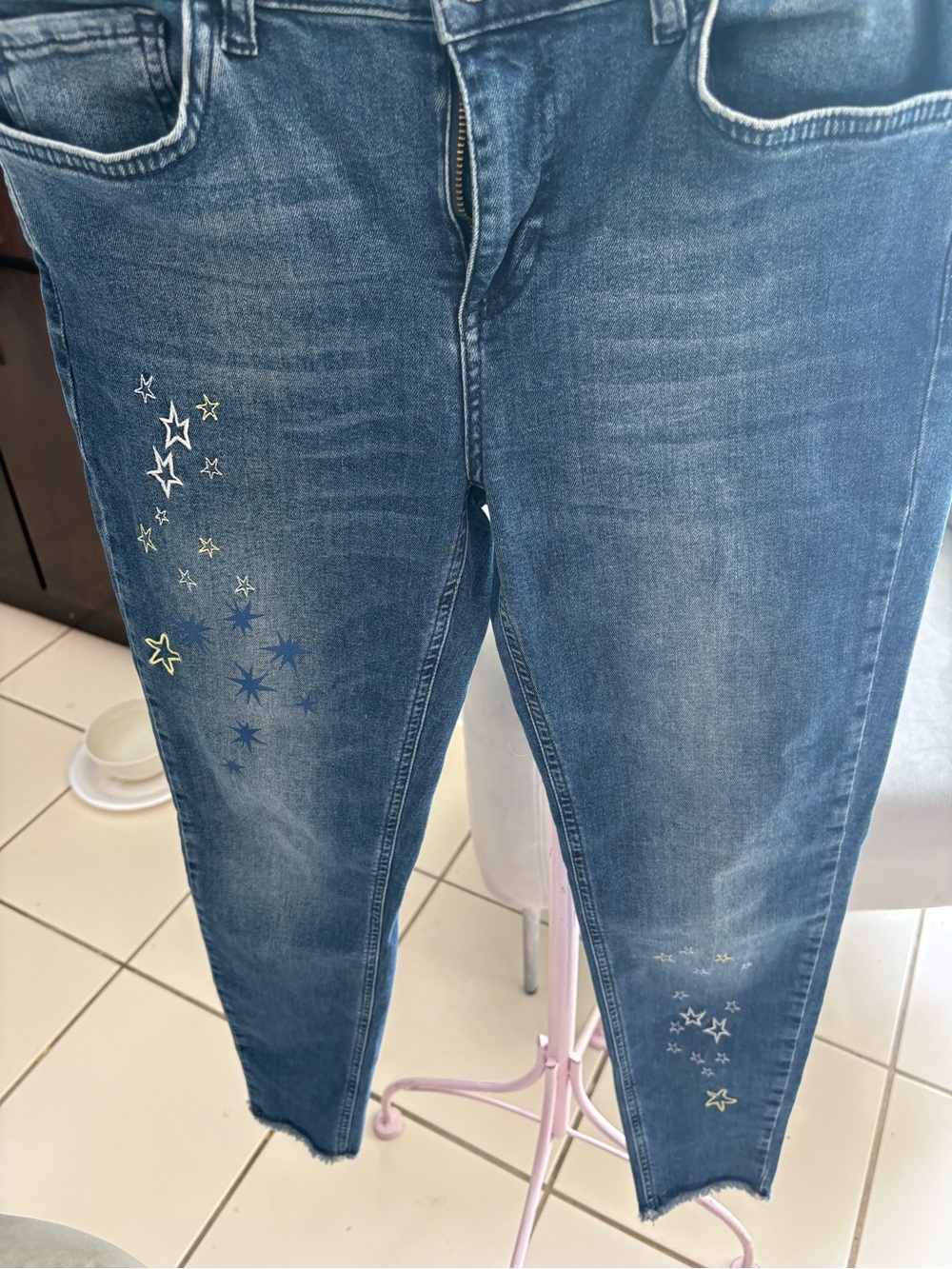 Desigual Womens Blue Star-Embroidered Women’s Jeans. Waist 30- Size 8-10.